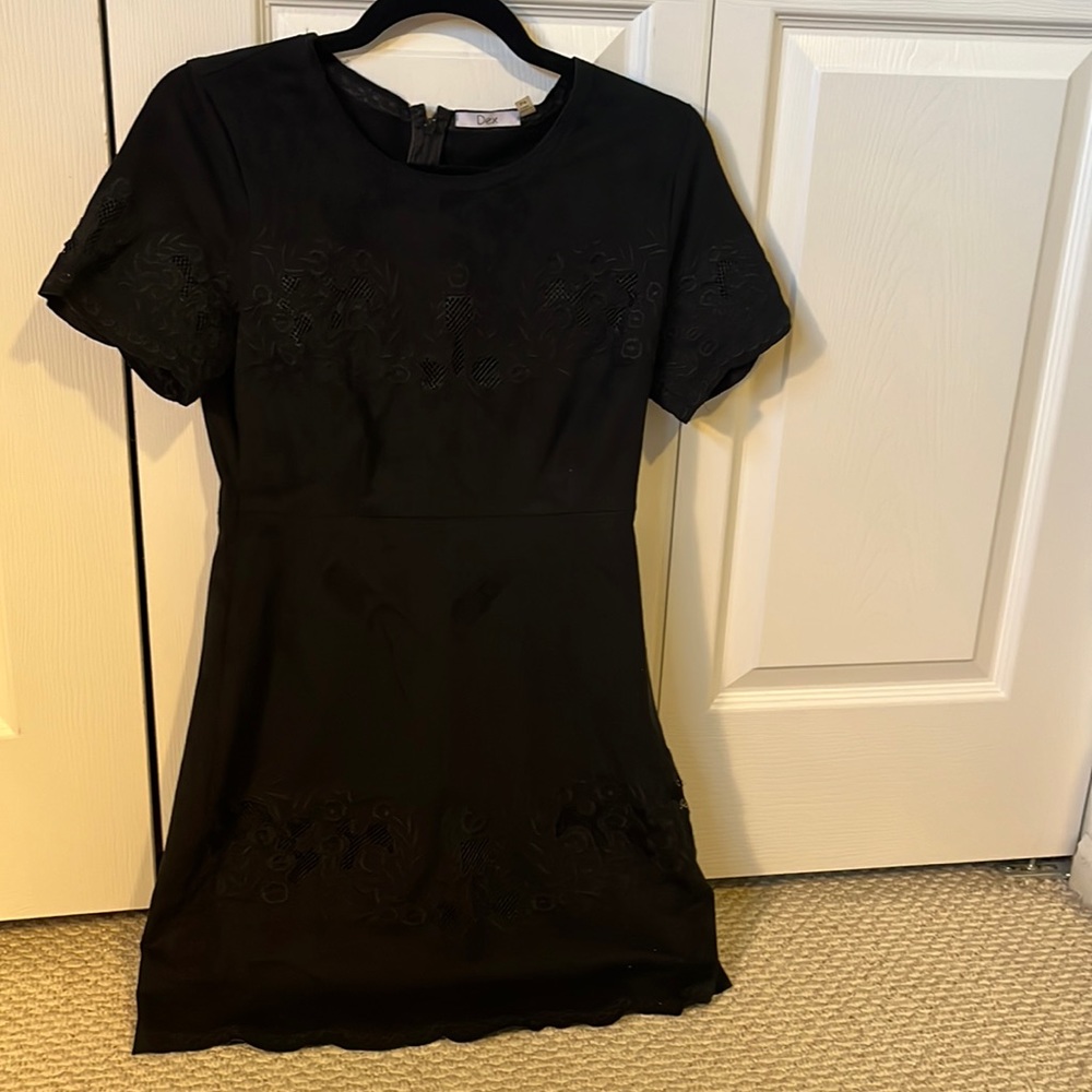 Black suede short sleeve mini dress